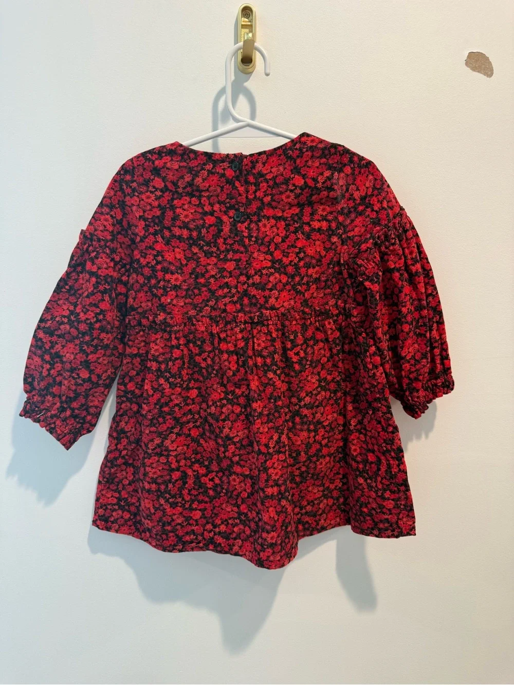 GAP Red and Black Floral Puff-Sleeve Dress